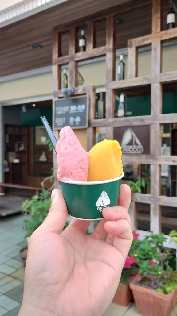 RICCO gelatoのマンゴーとイチゴのジェラート