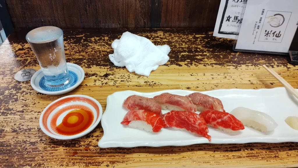 米仙で食べた石垣牛と宮古牛の握り